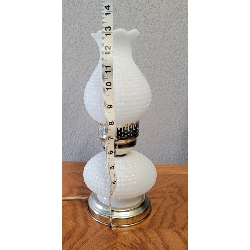 Unbranded Milk Glass Hobnail Hurricane Lamp Vintage 1960s - Read As Is